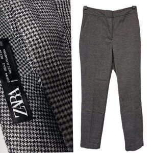 Zara Houndstooth Straight Leg High Waisted Ankle Trouser Dress Pants Slacks 2
